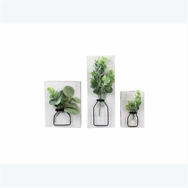 Youngs Wood Box Tabletop Sign with Artificial Flower Set - 3 Piece 21129